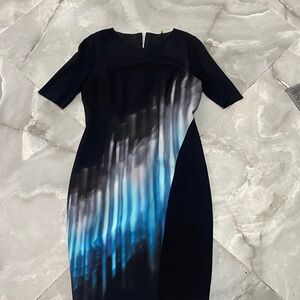 Tahari Black and Blue Midi Dress
